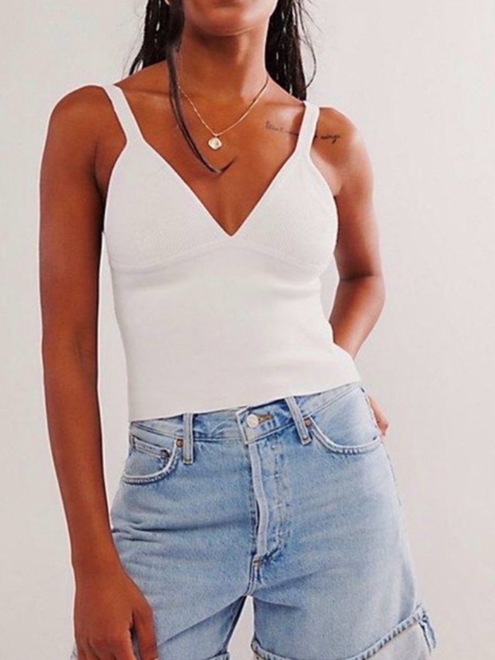 Free People Intimately Teagan Swit Knit Women’s White Cami Top Sz Large NWT
